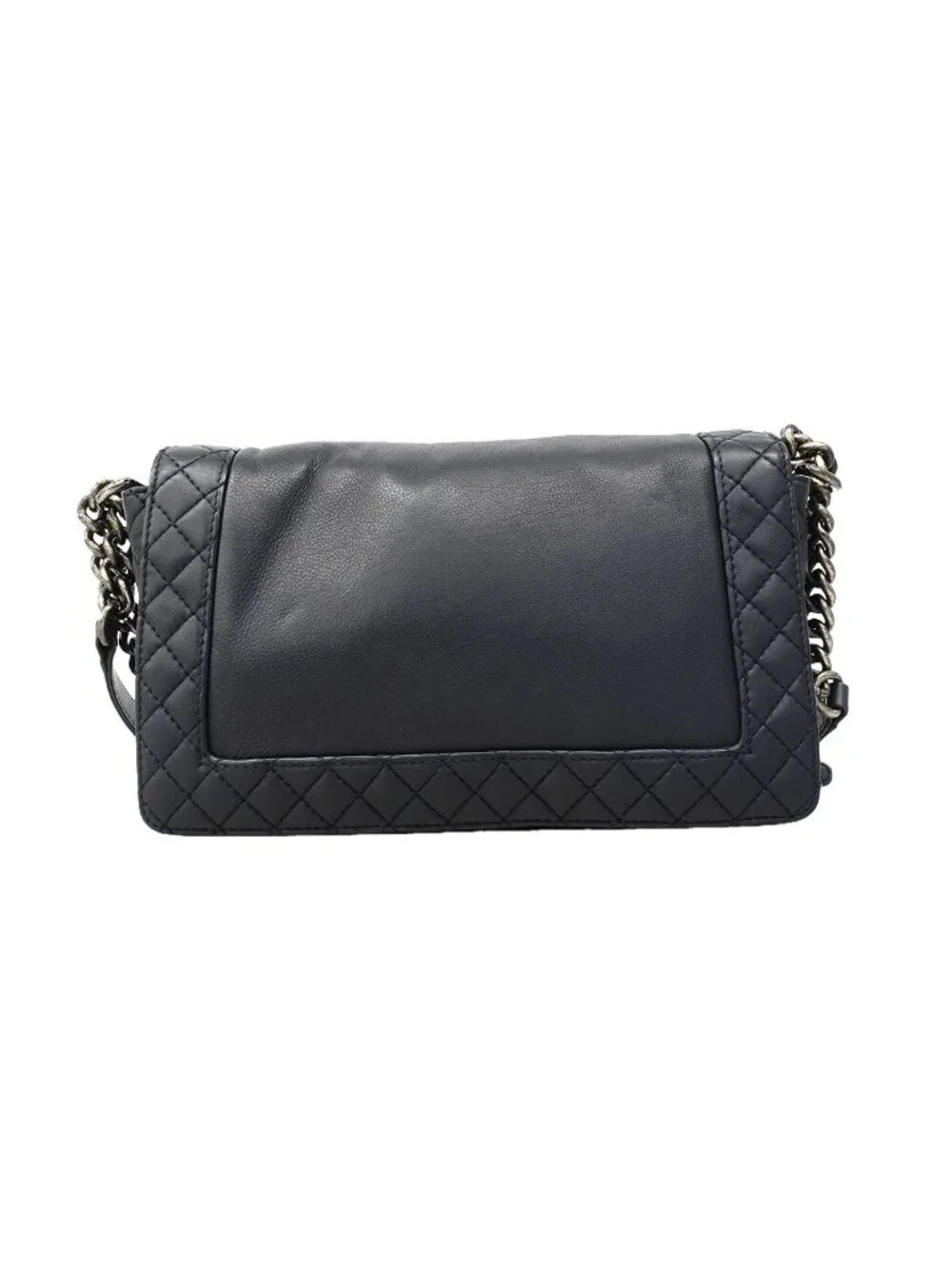 Chanel Shoulder Bag Boy Lambskin Navy Silver